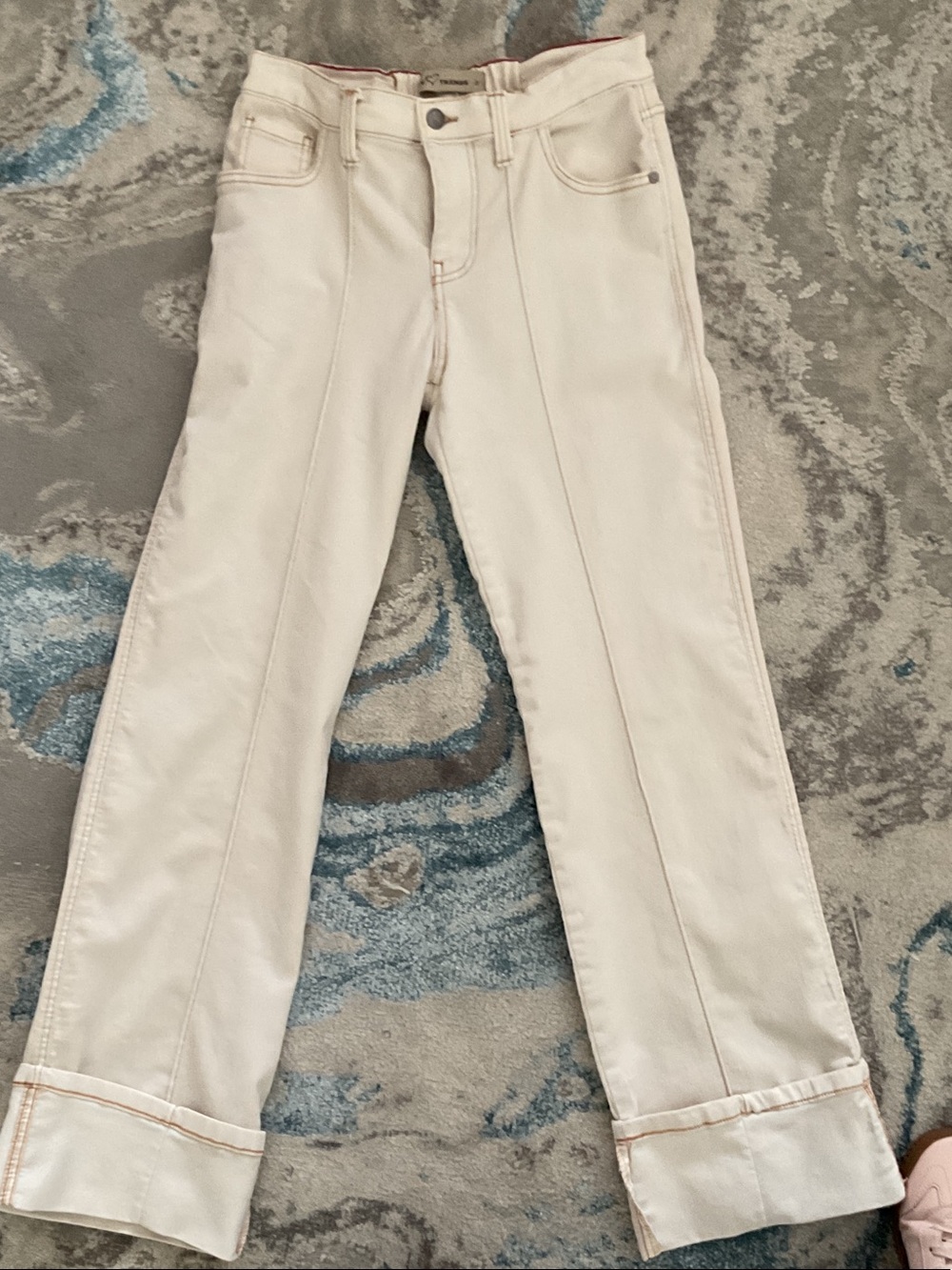 Straight-Leg Cream Jeans with Front Seams